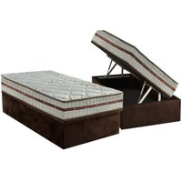 Cama Box Baú Solteiro: Colchão Molas Ensacadas Anjos Classic + Base CRC Suede Brown(88x188)