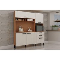 Kit de Cozinha Compacta Fiori c/ 4 Portas (2 Ripadas) 3 Nichos e 3 Gavetas 180cm Freijo/White Laca - Genialflex