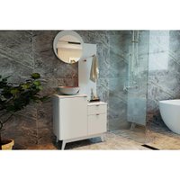 Gabinete de Banheiro c/ Pés BN3680 s/ Cuba c/ 2 Portas 1 Gaveta e Espelho Branco - Tecno Mobili