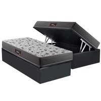 Cama Box Baú Solteiro: Colchão Ortopédico Herval D28 / AG65 Black Double Face + Base CRC Suede Gray(88x188)