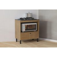 Balcão de Cozinha p/ Cooktop c/ Tampo BL3315 c/ 1 Porta e 1 Nicho 75cm Amêndoa/Marmore Lunar - Tecno Mobili