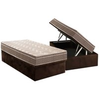 Cama Box Baú Solteiro: Colchão Espuma Paropas D28 / EP Pasquale + Base CRC Suede Brown(88x188)