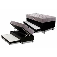 Cama Box Baú c/Auxiliar Solteiro: Colchão Espuma Herval D28 / AG65 Black Double Side + Base CRC Corano Black(88x188)