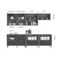 Cozinha Modulada Completa Imperatriz 6 Peças (3Aéreos+3Balcões) C6P47 Freijo/Off White - Nesher