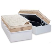 Cama Box Baú Solteiro: Colchão Molas Ortobom Nanolastic Elegant + Base CRC Corano White(88x188)