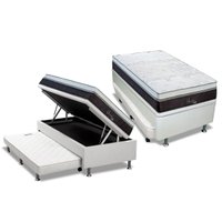 Cama Box Baú c/ Auxiliar Solteiro: Colchão Molas Polar Ensacadas Polar Serenatta + Base CRC Corano Branco (88x188)