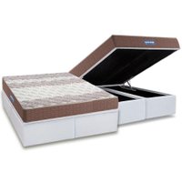 Cama Box Baú Queen: Colchão Espuma Probel D33 / EP Guarda Costas PróIntense Double Face + Base CRC Corano White(158x198)