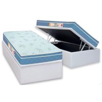 Cama Box Baú Solteiro: Colchão Espuma Castor D45 Sleep Max + Base CRC Corano White(88x188)