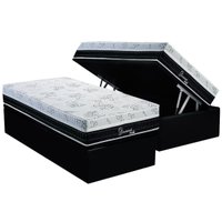 Cama Box Baú Solteiro: Colchão Molas Polar Ensacadas Diamond + Base CRC Suede Black(88x188)