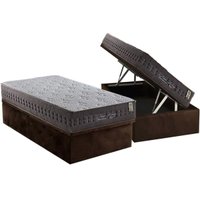 Cama Box Baú Solteiro: Colchão Molas Ensacadas Anjos New King + Base CRC Suede Brown(88x188)
