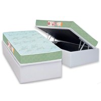 Cama Box Baú Solteiro: Colchão Espuma Castor D33 Sleep Max Duplo + Base CRC Corano White(88x188)