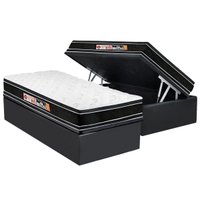 Cama Box Baú Solteiro: Colchão Espuma Castor D33 Black e White Air Double Face Euro Pillow + Base CRC Suede Gray(88x188)