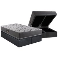 Cama Box Baú Queen: Colchão Ortopédico Herval D28 / AG65 Black + Base CRC Suede Gray (158x198)