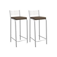 Banqueta de Cozinha Gênova 2B705CR Aço Kit 2 Un Cromado/Suede Cappuccino - Kappesberg