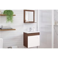 Gabinete de Banheiro Balcão Suspenso Iris c/ Cuba 44cm e Espelheira 40cm Cafe/Branco - MGM