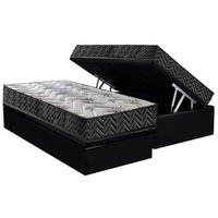 Cama Box Baú Solteiro: Colchão Espuma D45 Paropas Pasquale Wave Black + Base CRC Suede Black (88x188)