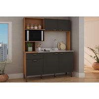 Kit de Cozinha Compacta Bella c/ 5 Portas 3 Nichos e 1 Gaveta 155cm Freijo/Grafite - Genialflex