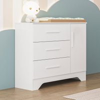 Cômoda Infantil Popy Retrô 1 Porta 3 Gavetas 100% Mdf Branco Brilho - Móveis Peroba