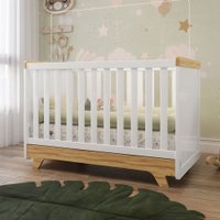 Berço Americano 2 em 1 Retrô 100% Mdf Branco Brilho/Amêndoa - Móveis Peroba