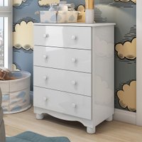 Cômoda Infantil Júnior New 4 Gavetas 100% Mdf Branco Brilho - Móveis Peroba