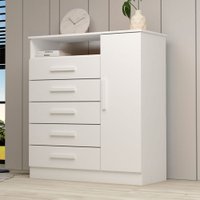 Cômoda Madri 1 Porta 5 Gavetas 100% Mdf Branco - Acp Móveis