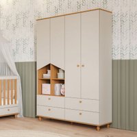 Guarda-Roupa de Bebê Casinha 4 Portas 4 Gavetas 100% Mdf Off White/Nature - Permóbili