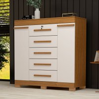 Cômoda Diana 2 Portas 5 Gavetas 100% Mdf Cinamomo/Off White - Acp Móveis