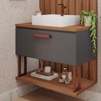 Armário de Banheiro Duna 80 Cm 1 Porta 100% Mdf Titanium/Freijó - Mgm Móveis