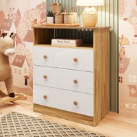 Cômoda Infantil Smim New 3 Gavetas 100% Mdf Branco Brilho/Amêndoa - Móveis Peroba