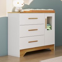 Cômoda Infantil Popy 1 Porta 3 Gavetas 100% Mdf Branco Brilho/Amêndoa - Móveis Peroba