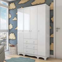 Guarda-Roupa de Bebê Júnior New 4 Portas 3 Gavetas 100% Mdf Branco Brilho - Móveis Peroba
