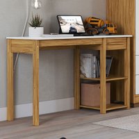 Mesa Infantil 1 Gaveta 2 Prateleiras 100% Mdf 7994 Branco Brilho/Amêndoa - Móveis Peroba