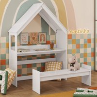 Mesa Infantil Casinha Montessoriana com Banco 100% Mdf Branco Brilho - Móveis Peroba