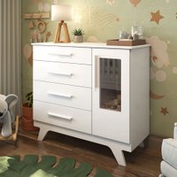 Cômoda Infantil Retrô 1 Porta 4 Gavetas 100% Mdf Branco Brilho - Móveis Peroba