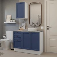 Conjunto Gabinete para Banheiro 110cm 3 Gavetas 3 Portas Branco/Azul Vik Madesa 01