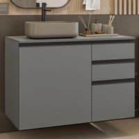 Gabinete Suspenso para Banheiro 100cm 1 Porta 3 Gavetas Cinza Nice Madesa 03