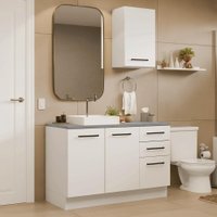 Conjunto Gabinete para Banheiro 120cm 3 Portas 3 Gavetas Branco Agata Madesa 01