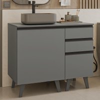 Gabinete para Banheiro 100cm 1 Porta 3 Gavetas Cinza Nice Madesa 04