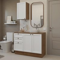 Conjunto Gabinete para Banheiro 110cm 3 Gavetas 3 Portas Rustic/Branco Vik Madesa 01