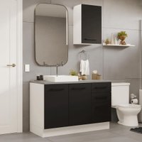 Conjunto Gabinete para Banheiro 120cm 3 Portas 3 Gavetas Branco/Preto Agata Madesa 01