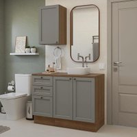 Conjunto Gabinete para Banheiro 110cm 3 Gavetas 3 Portas Rustic/Cinza Vik Madesa 01