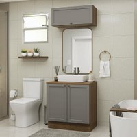 Conjunto Gabinete para Banheiro 80cm 3 Portas Rustic/Cinza Vik Madesa 02