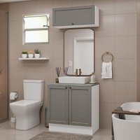 Conjunto Gabinete para Banheiro 80cm 3 Portas Branco/Cinza Vik Madesa 02