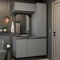 Conjunto Gabinete Suspenso para Banheiro 120cm 5 Portas Cinza Nice Madesa 02