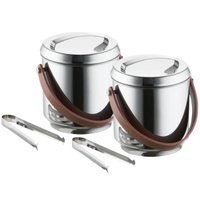 Kit 2 Baldes de Gelo Térmico Inox 2,3l Alça em Couro Com Pegador e Container Elegante Festa Bar Confraternização