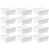 Jogo 12 Travessas Retangulares 1,4L Plástico Branco Saladeira Coza Uno Servir Buffet Restaurante