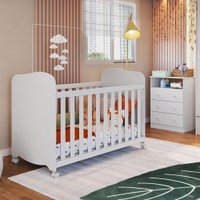Quarto de Bebê Completo Matteo 100% Mdf 3 Gavetas Branco Brilho - Pnr Móveis