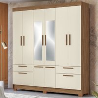 Guarda-Roupa Casal Marilena 6 Portas 9 Gavetas Jatoba/Areia com Espelho - Pnr Móveis