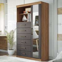Cômoda Califórnia 1 Porta 6 Gavetas Jatoba/Grafite - Pnr Móveis