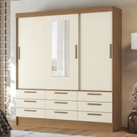 Guarda-Roupa Casal Albatroz 3 Portas 9 Gavetas Jatoba/Areia com Espelho - Pnr Móveis